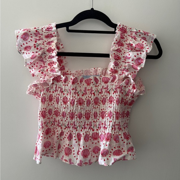 Hill House Tops - Hill House Pink Floral Ruffle Blouse
